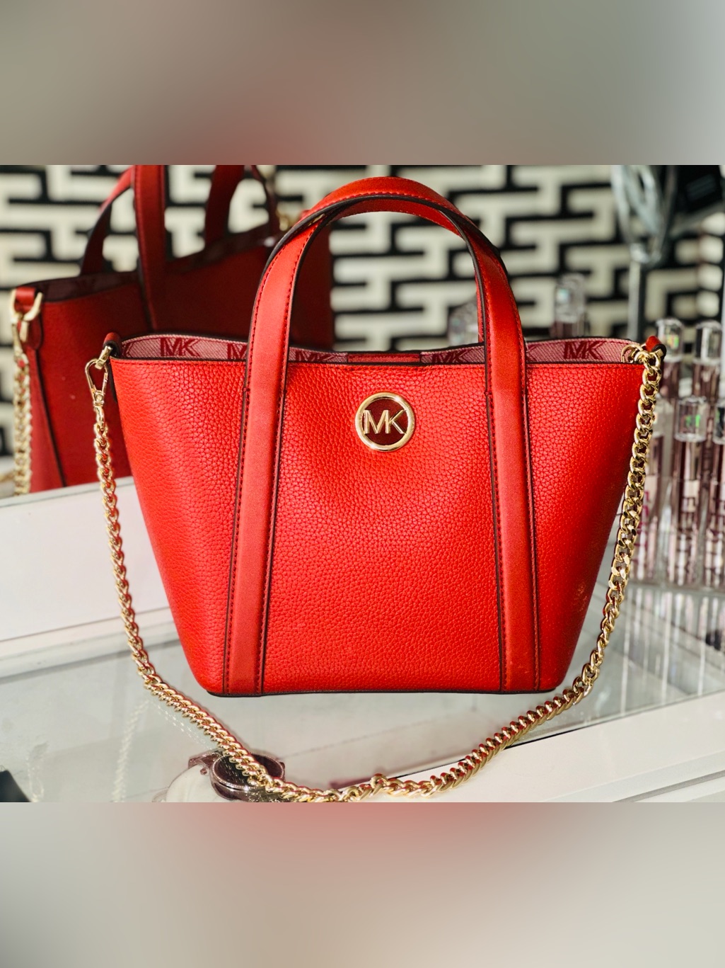 Michael Kors Red Pebbled Leather Tote